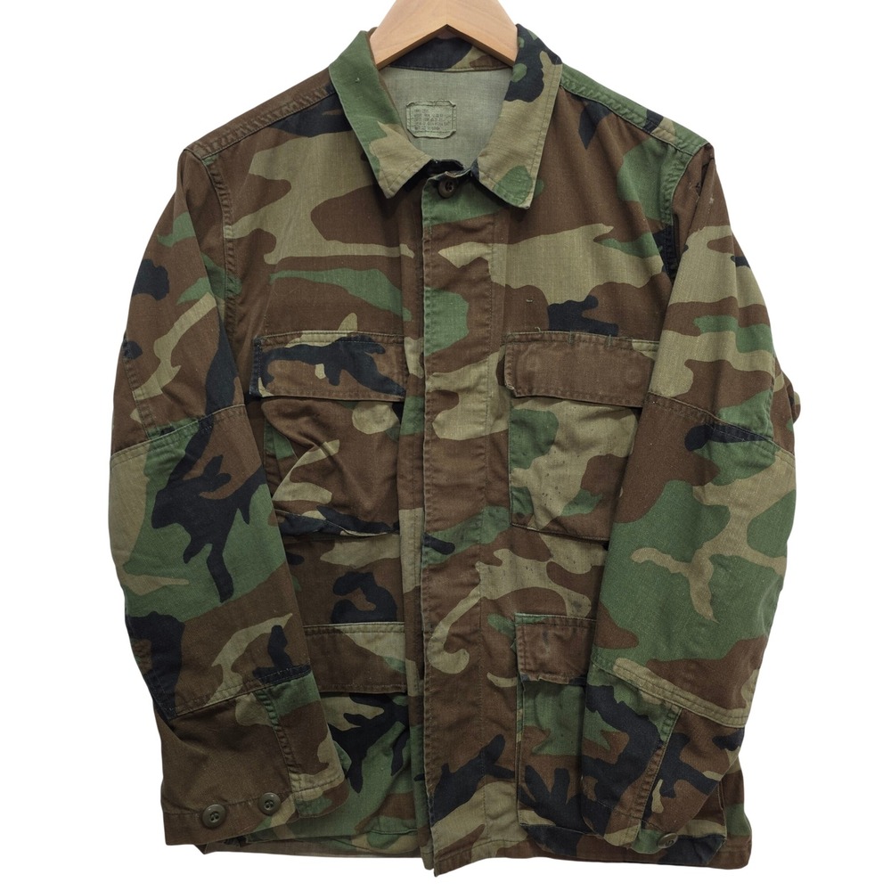 US Military BDU Field Jacket Woodland Camo Small Short Vintage Distressed USA*